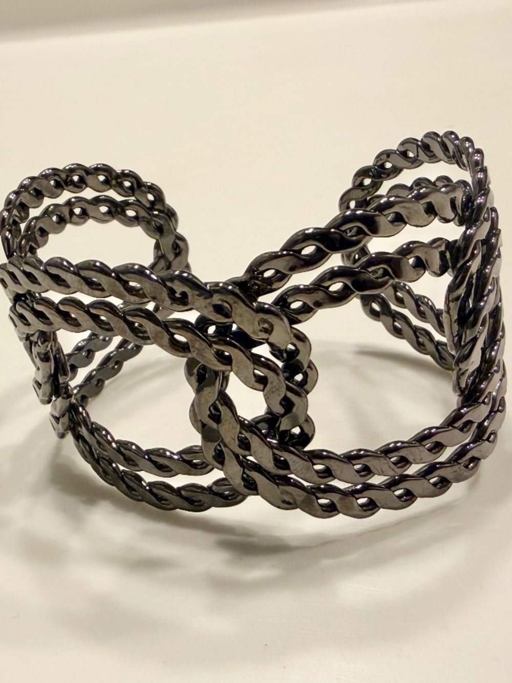Boutique Gunmetal Interlocking Braided Rope Chain Twist Open Cuff Bracelet